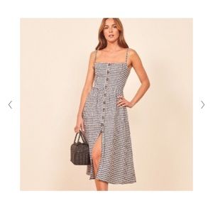 New Reformation Tori Linen Black & White Gingham dress.